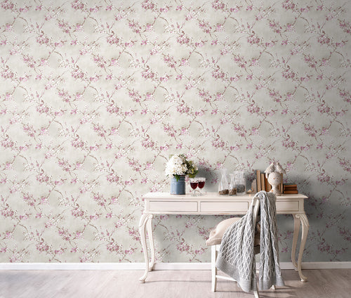 Sanders & Sanders behang bloemen lila paars en warm beige - 53 cm x 10 m - 640385