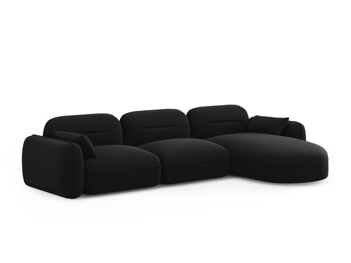 Cosmopolitan Design Modulaire hoekbank rechts Sydney 4-zits, flueel, zwart - 165x320x70cm