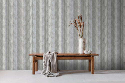 Sanders & Sanders behang houtlook blauw en grijs - 53 cm x 10 m - 640054