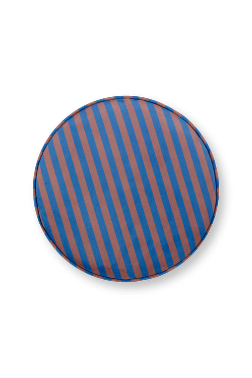 Pip Studio Poef Block Stripe Blauw Fluweel 40 x 40 x 45 cm