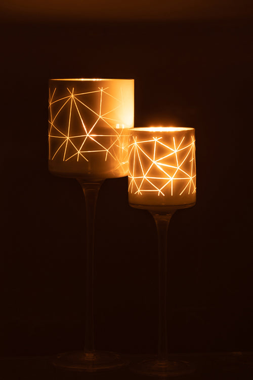 J-Line theelichthouder op voet Milano - glas - wit/goud - large - vtwonen shop