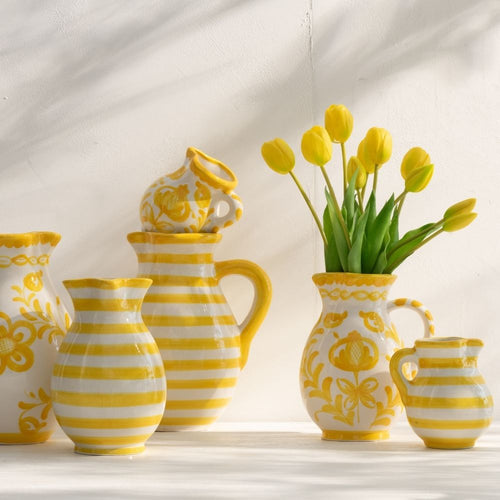 J-Line kruik Granada Stripes - keramiek - wit/geel - small