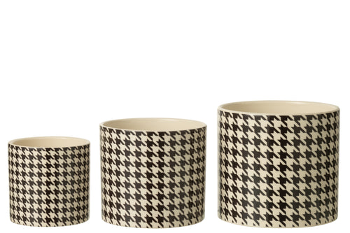 J-Line bloempot Pied-De-Poule - keramiek - wit/zwart - large