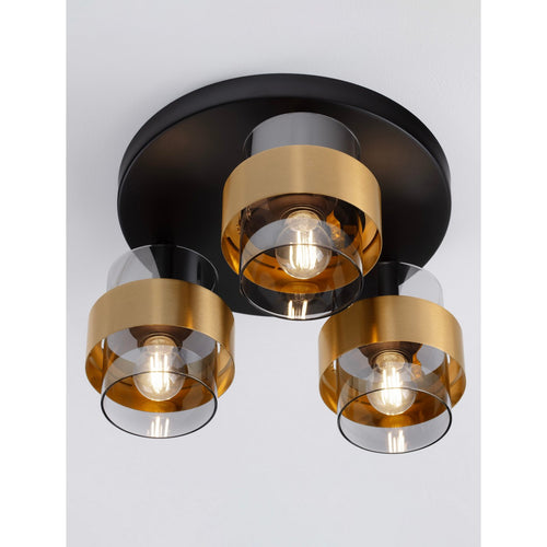Nova Luce SIANNA Plafondlamp met lampenkap in de kleuren Smokey, Sandy Black en Brass Gold, E27 fitting, 3x12W