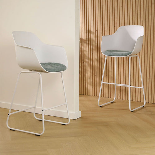 Nolon Nino-Liz Barkruk Wit - Zacht Groen Kussen - Wit Frame - 75 cm
