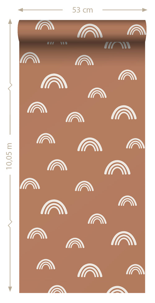ESTAhome behang regenboogjes terracotta en wit - 53 cm x 10.05 m - 139383