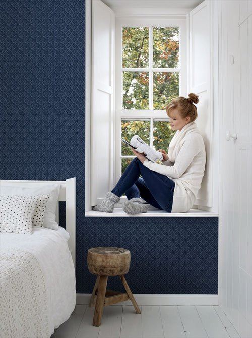 ESTAhome behang oosters motief blauw - 53 cm x 10.05 m - 148322