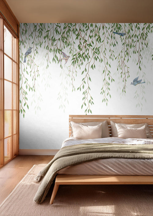 Sanders & Sanders fotobehang vogels in de natuur groen en blauw - 350 x 279 cm - 601003 - vtwonen shop