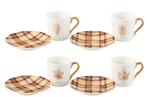 J-Line kopje + schoteltje Blad - keramiek - bruin - giftbox van 4 stuks - vtwonen shop