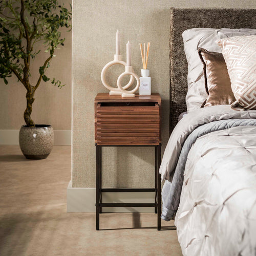 Giga Living Nachtkastje Line Xs - Bruin Hout - 43x28x60cm