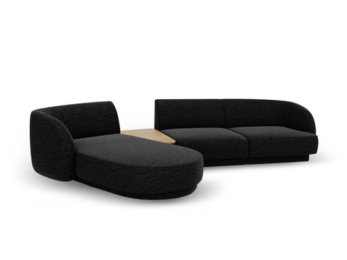Micadoni linker modulaire bank Miley 3-zits, chenille, zwart - 178x303x70cm