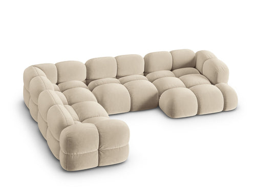 Cosmopolitan Design Panoramische hoekbank links Loretto 5-zits, flueel lichtbeige - 250x345x68cm