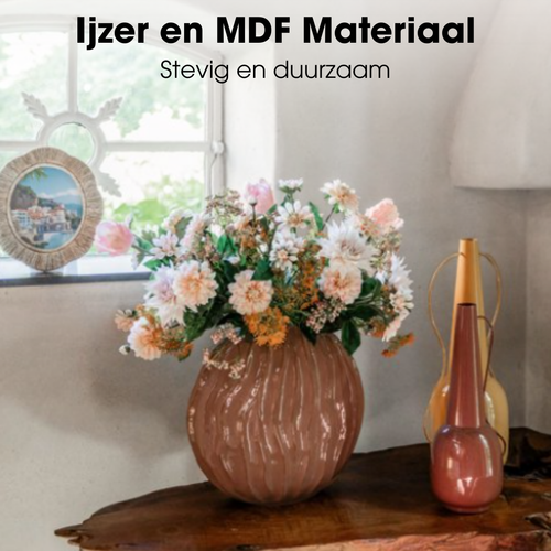 Mica Decorations Tosno Decoratieve Vaas - Bloemenvaas 24 x 20 x 43 cm - Woondecoratie Bloemvaas voor Binnen - IJzer, MDF, Fluweel - Bruin