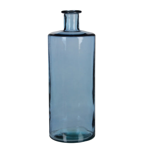 Mica Decorations Guan Fles Vaas - H40 x Ø15 cm - Gerecycled Glas - Blauw