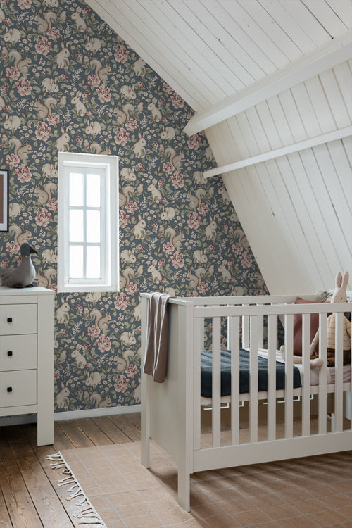 Borastapeter behang vintage bosdieren vergrijsd blauw - 53 cm x 10.05 m - 660616 - vtwonen shop