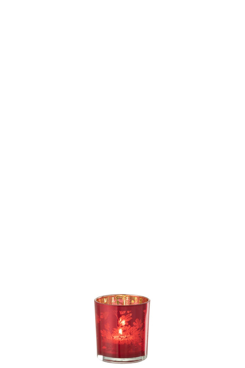 J-Line windlicht Bloemen - glas - rood - small - 6 stuks