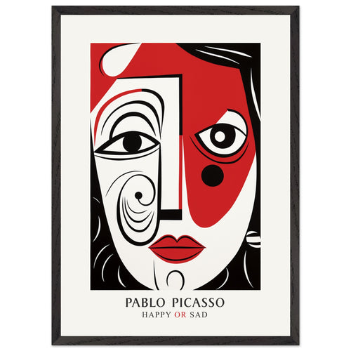 Artfulprints Poster met Lijst Pablo Picasso - Happy or sad   - 50x70 cm - Rood