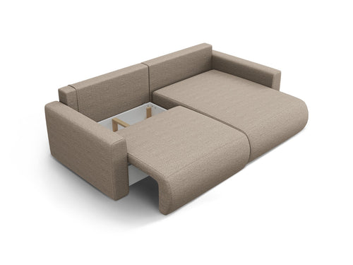 Cosmopolitan Design Omkeerbare converteerbare hoekbank met opbergdoos Belfast 3-zits, structurele stof donkerbeige - 149x240x84cm