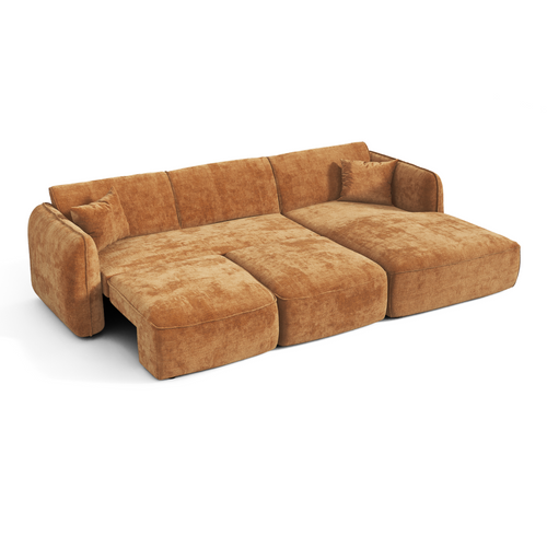Premium Interiors - Rechthoekige hoekbank LOMI - gewaafd fluweel karamel 274cm