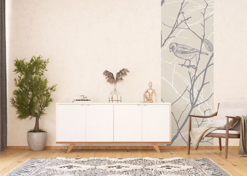 Sanders & Sanders poster vogels beige, wit en grijs - 90 x 270 cm - 601057 - vtwonen shop