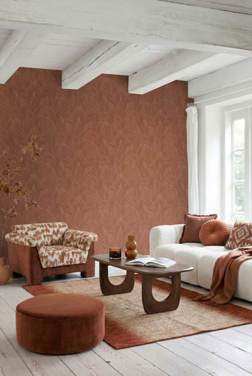 ESTAhome behang palmbladeren terracotta - 53 cm x 10.05 m - 139370