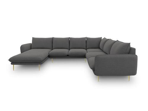 Cosmopolitan Design Panoramische hoekbank rechts Vienna 7-zits, structurele stof, donkergrijs - 235x330x95cm