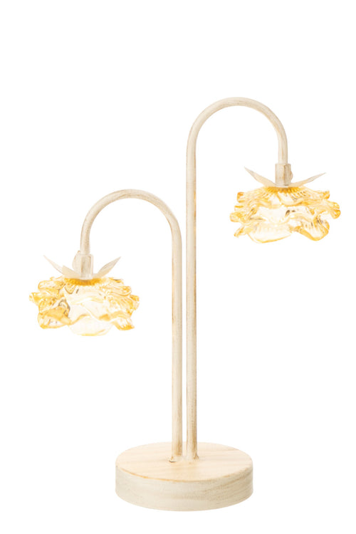 J-Line lamp Bloem - ijzer/glas - geel/wit - large - LED lichtjes