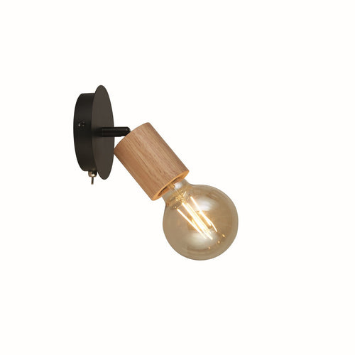 Spinny Spotlight wandlamp - hout en zwart metaal