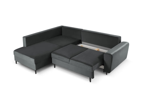 Cosmopolitan Design Uitklapbare hoekbank links met opbergdoos Kyoto 5-zits, flueel, donkergrijs - 194x243x88cm