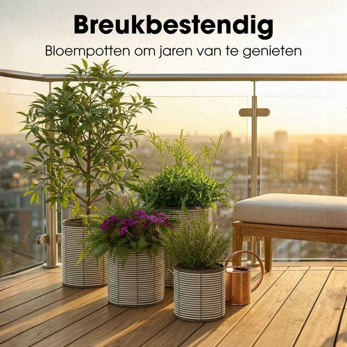 Mica Decorations Cesena Bloempot – Set van 3 – Plantenpot voor Bloemen en Kamerplanten – Bloempotten voor Buiten – Gerecycled Plastic – Wit