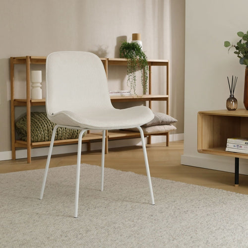 Nolon Nora-Fé Eetkamerstoel Ribstof Créme - Stof - Witte Poten - vtwonen shop