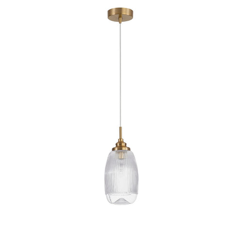 Merano Estevan 13 cm bol hangende plafondlamp satijn goud metaal helder glas LED E14