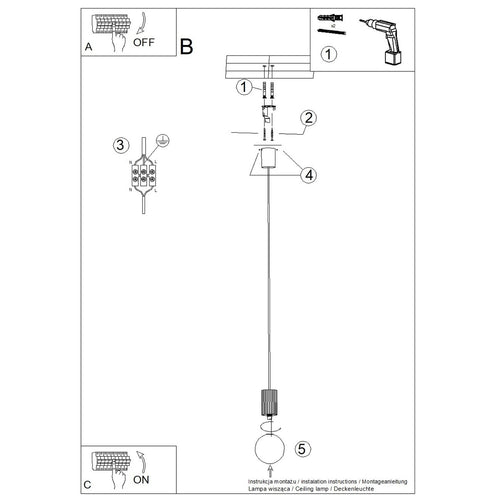 Sollux Lighting Hanglamp HALO 1 rood - 12x12x120cm