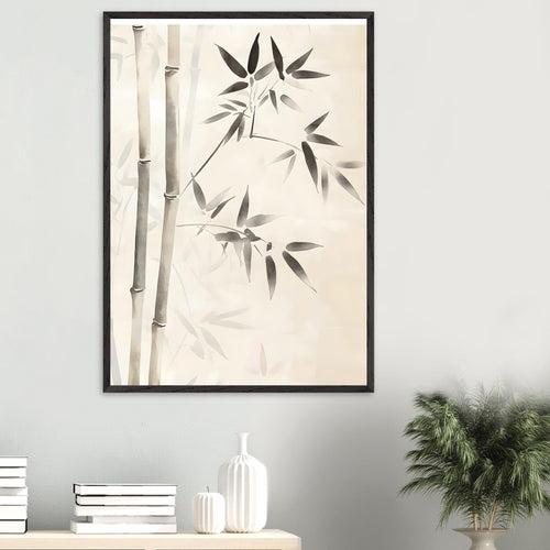 Artfulprints Poster met Lijst Boho – Bamboo lines   - 70x100 cm - beige