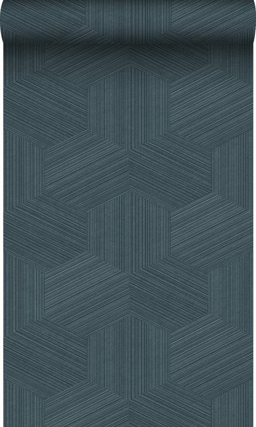 Origin Wallcoverings eco-texture vliesbehang grafisch 3D motief donkerblauw - 50 x 900 cm - 347946 - vtwonen shop