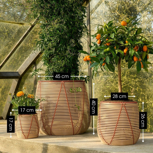 Mica Decorations Cancun Bloempot – Set van 3 – Plantenpot voor Bloemen en Kamerplanten – Bloempotten voor Buiten – Gerecycled Plastic – Beige