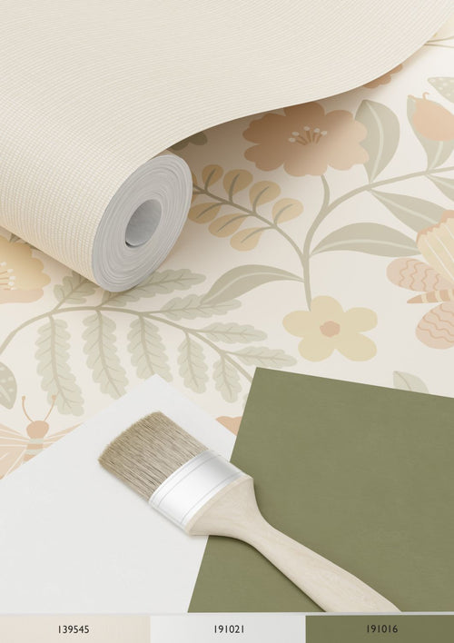 ESTAhome behang bloemen en vogels beige, groen en zacht roze - 53 cm x 10.05 m - 139867