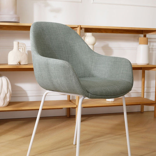 Nolon Nora-Mae Eetkamerstoel Saliegroen - Armleuning - Witte Poten