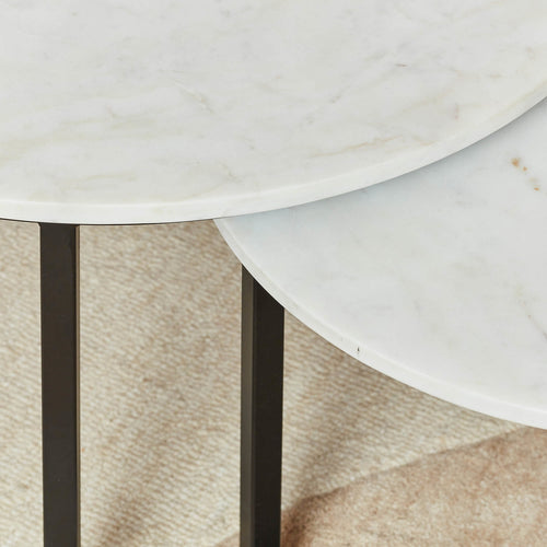 StarFurn Salontafel Nova - Rond Wit Marmer - 70x70x40cm - Set van 2 - vtwonen shop