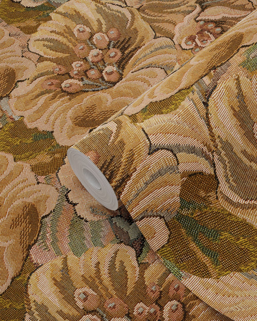 ESTAhome behang geborduurd bloemmotief beige bruin - 50 x 900 cm - 131868
