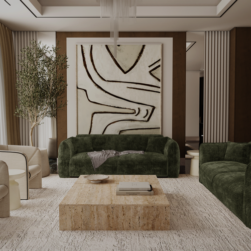 Premium Interiors - Bank LUSH - fluweel met motieven kaki-groen 205cm