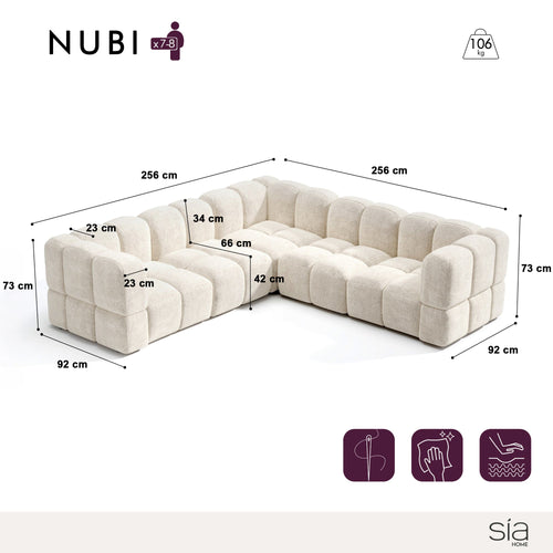 Sia Home - Modulaire panoramische hoekbank links NUBI - Fluweel met structuur - Crème - 570cm