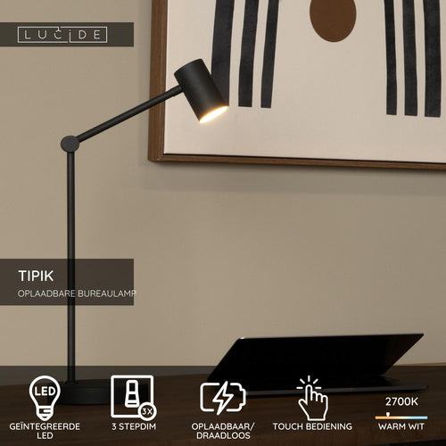 Lucide bureaulamp TIPIK - Geïntegreerde LED - Zwart