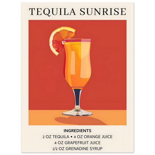 Artfulprints  Tequila Sunrise cocktail - Ingrediënten   poster 30x40 cm - vtwonen shop