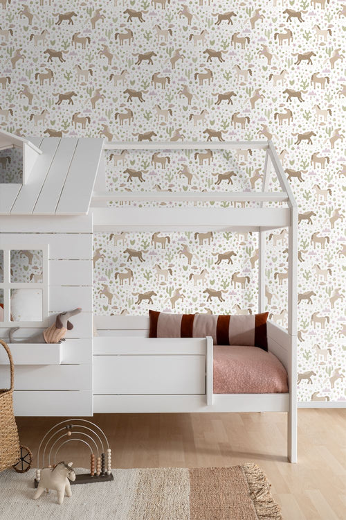 ESTAhome behang paarden bruin, groen en paars - 50 x 900 cm - 132191