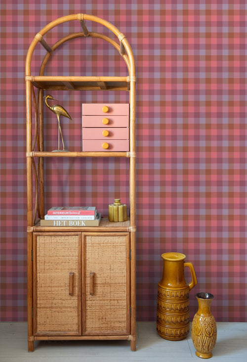 ESTAhome behang ruiten paars, roze en blauw - 50 x 900 cm - 132063