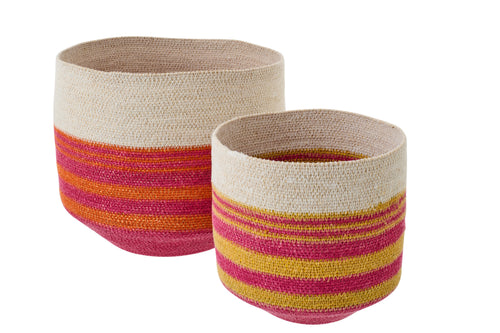 J-Line mand Gestreept - zeegras - mix - set van 2