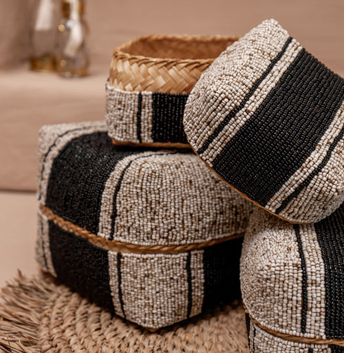 NOA MAY Offermand Leyo - naturel/zwart - bamboe - 20 x 20 x 15 cm