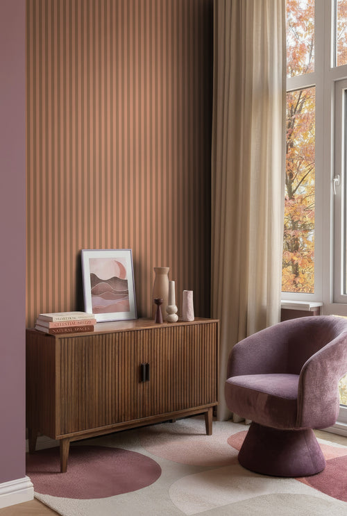 ESTAhome behang strepen roze en bruin - 50 x 900 cm - 131915