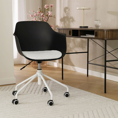Nolon Nout-Liz Bureaustoel Zwart - Beige Kussen - Wit Onderstel